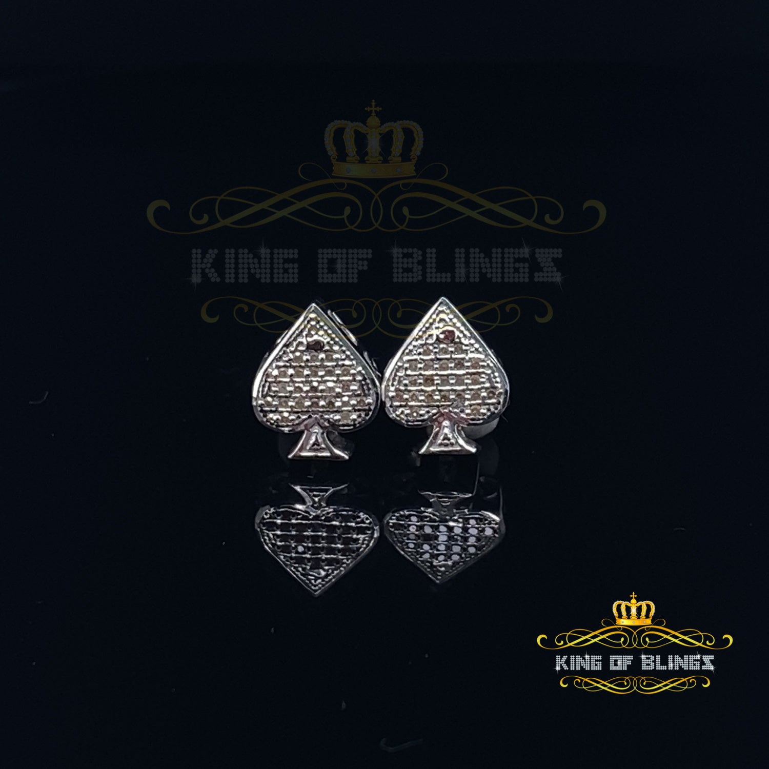 King Of Bling's 925 Sterling Silver White 0.10ct Diamond For Women's / Men's Stud Heart Earring KING OF BLINGS