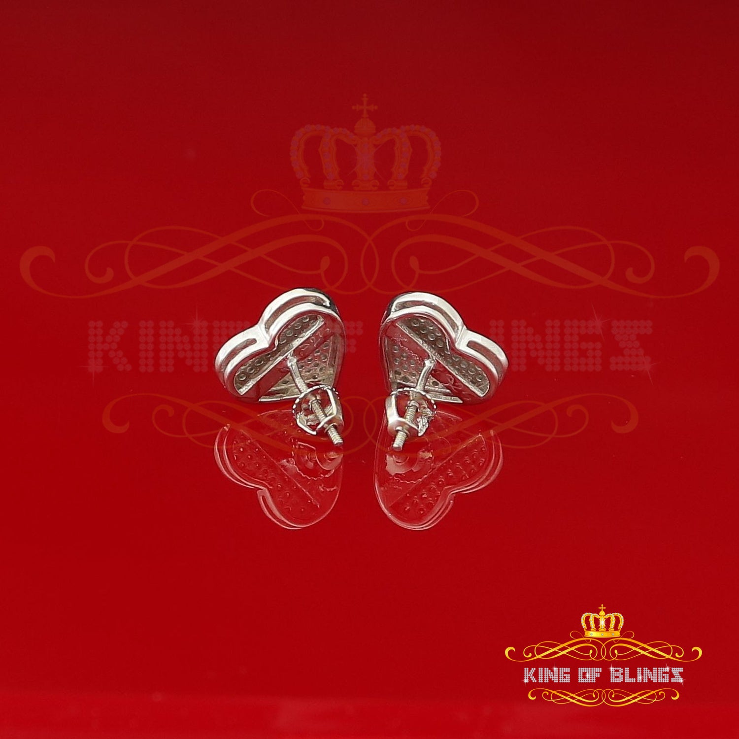 King Of Bling's Aretes Para Hombre 925 White Silver 0.50ct Diamond Women's /Men's Heart Earring KING OF BLINGS