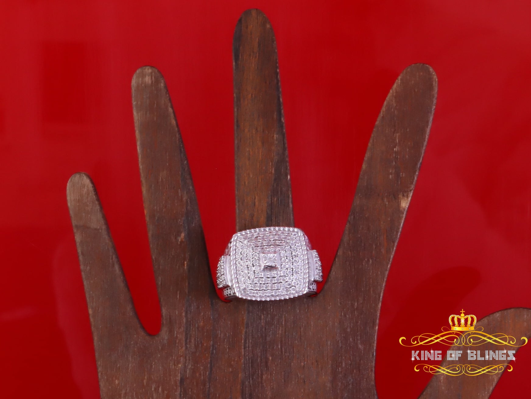 King Of Bling's Real 0.81ct Micro Pave Diamond Big Look 925 White Silver Ring Size 11 for Mens King of Blings