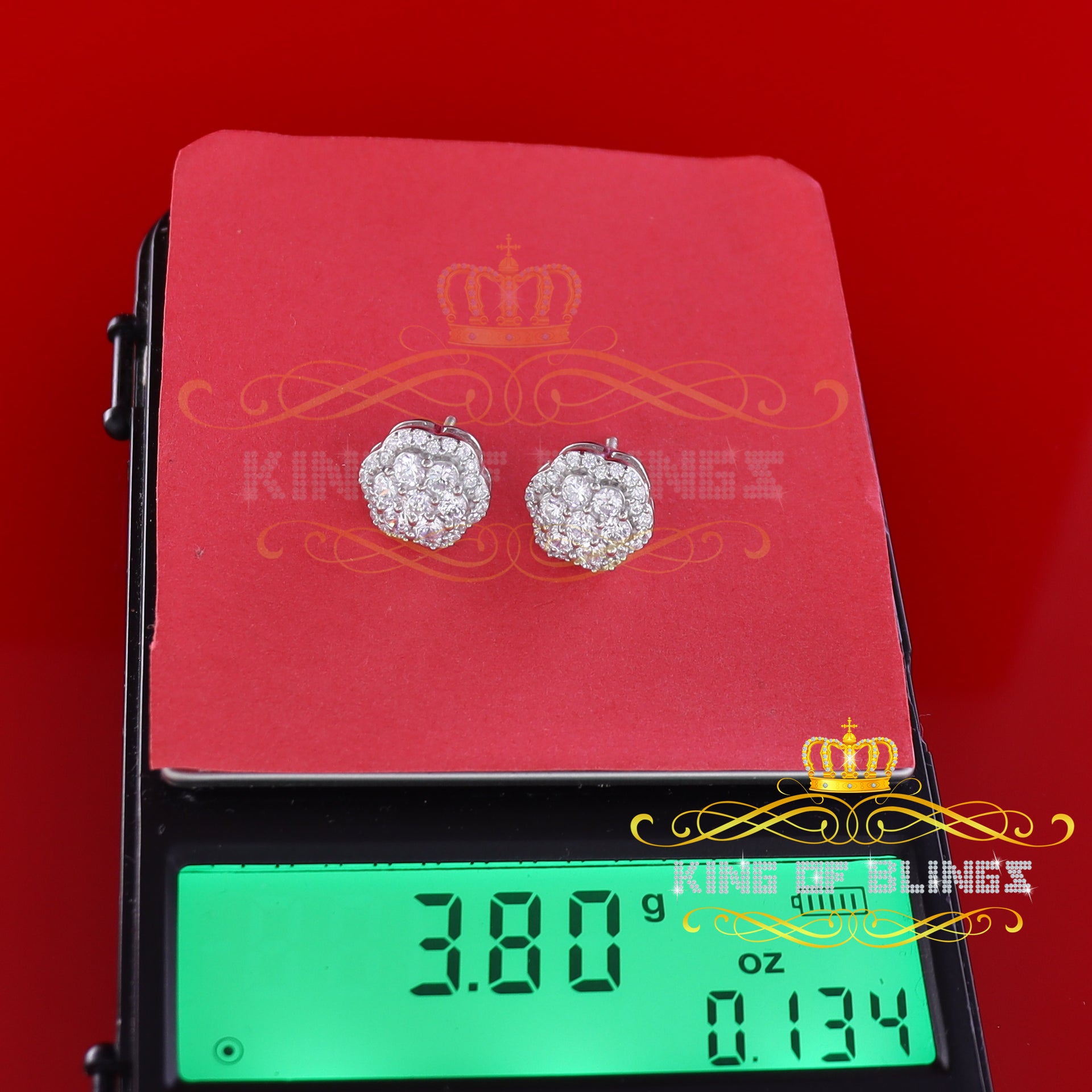 King of Blings- Aretes Para Hombre 925 White Silver 2.7ct Cubic Zirconia Flower Women's Earrings KING OF BLINGS