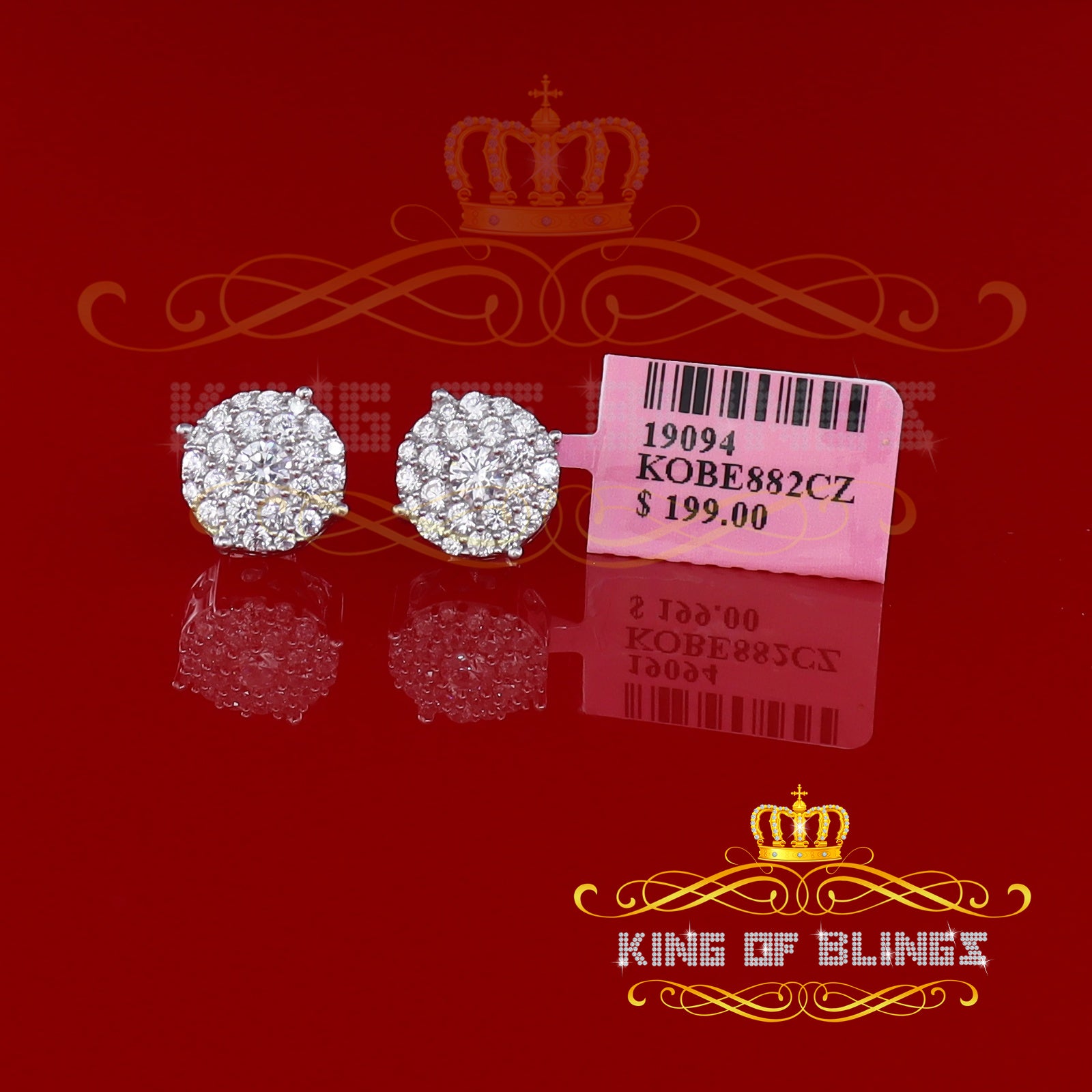 King of Blings- Aretes Para Hombre 925 White Silver1.22ct Cubic Zirconia Round Women's Earrings KING OF BLINGS