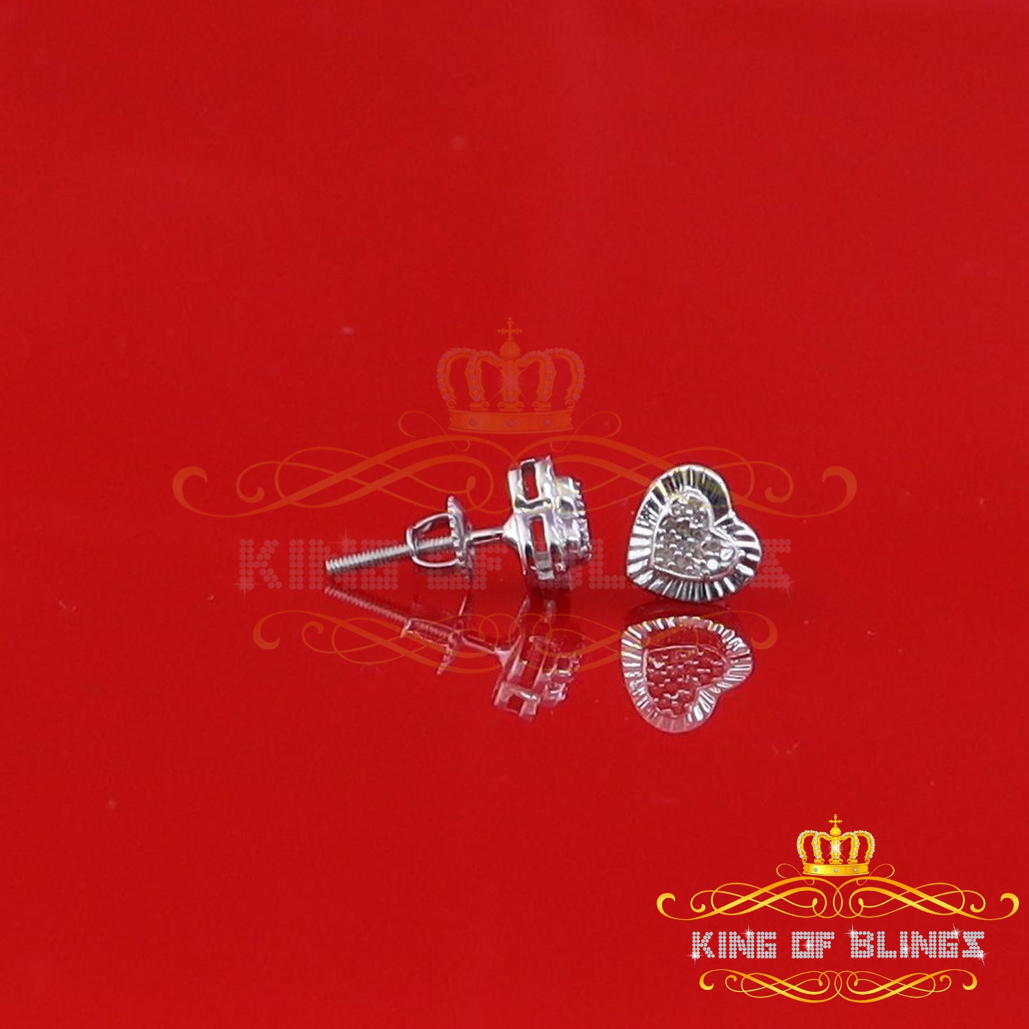 King Of Bling's Aretes Para Hombre Heart 925 White Silver 0.10ct Diamond Women & Men Earrings KING OF BLINGS