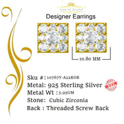 King of Bling's Yellow 2.28ct Cubic Zirconia 925 Sterling Silver Hip Hop Square Ladies Earrings KING OF BLINGS