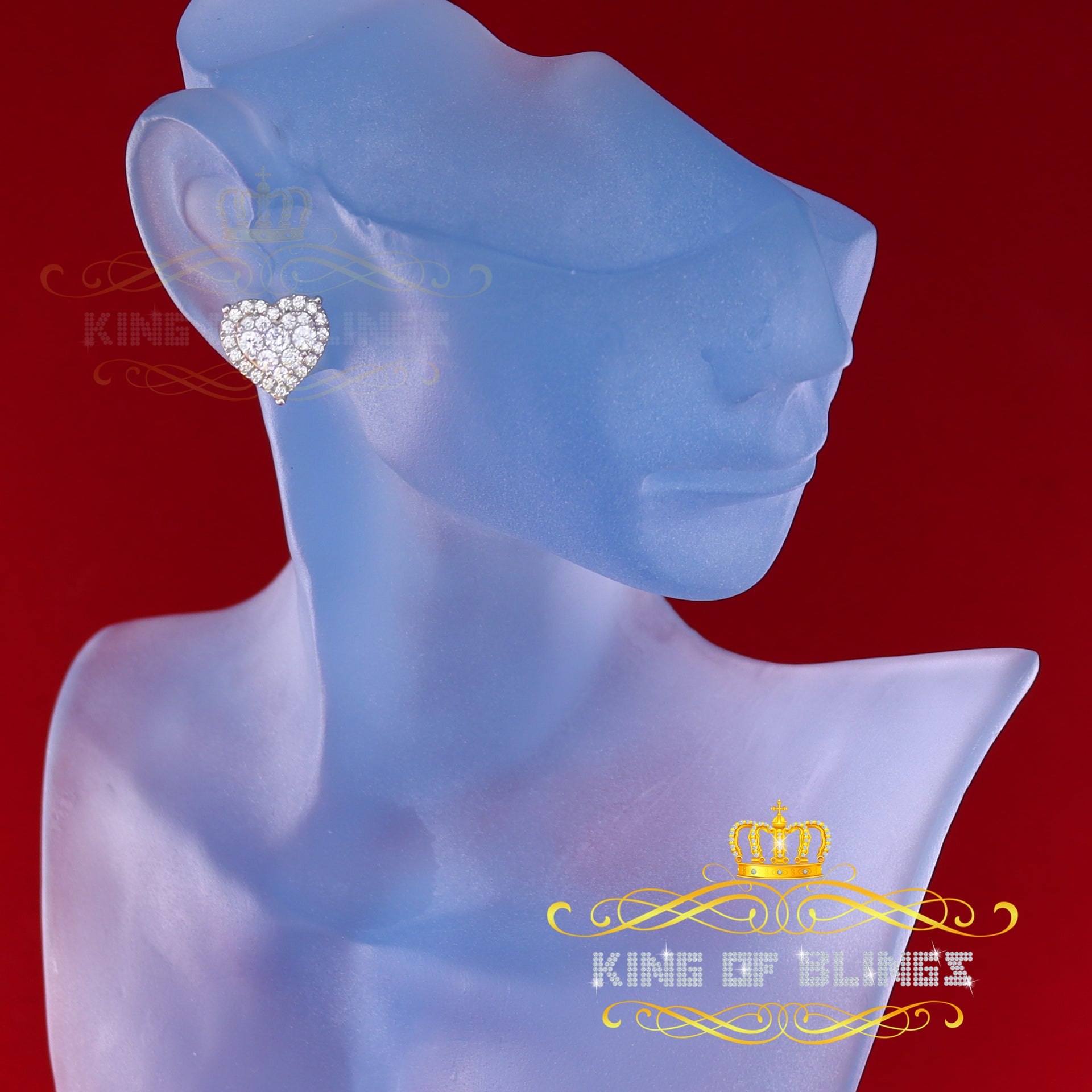 King of Bling's Aretes Para Hombre 925 Yellow Silver 2.68ct Cubic Zirconia Heart Women's Earring KING OF BLINGS