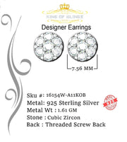King of Blings- 1.72ct Cubic Zirconia 925 White Sterling Silver Women's Hip Hop Round Earrings KING OF BLINGS