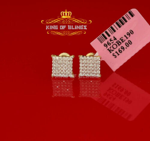 King of Bling's Aretes Para Hombre 925 Yellow Silver 0.72ct Cubic Zirconia Round Womens Earrings KING OF BLINGS