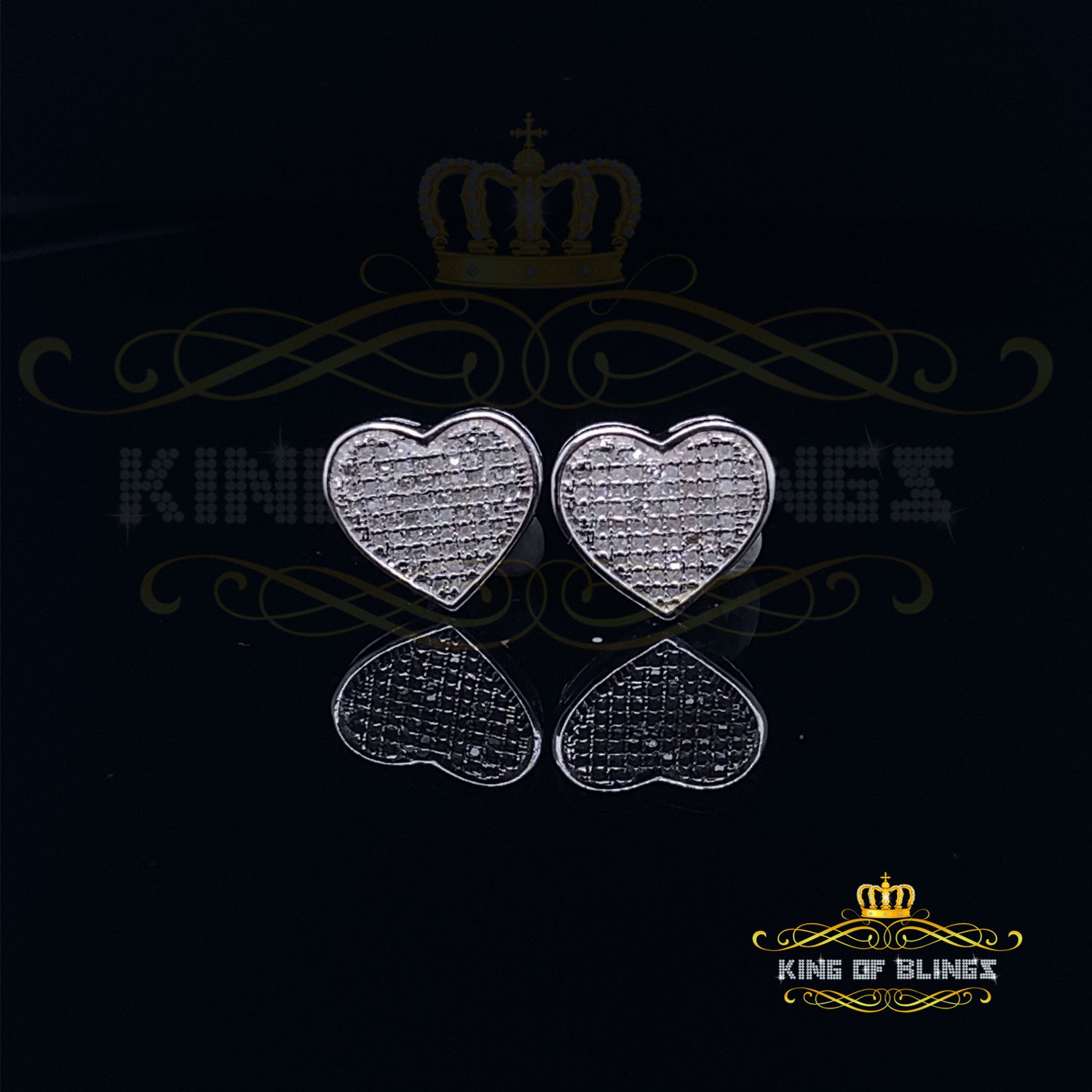 King Of Bling's Aretes Para Hombre 925 White Silver 0.50ct Diamond Women's /Men's Heart Earring KING OF BLINGS