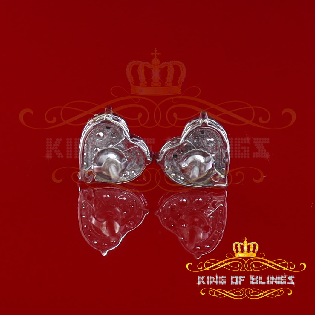 King of Blings- 1.18ct Cubic Zirconia 925 White Sterling Silver Women's Hip Hop Heart Earrings KING OF BLINGS