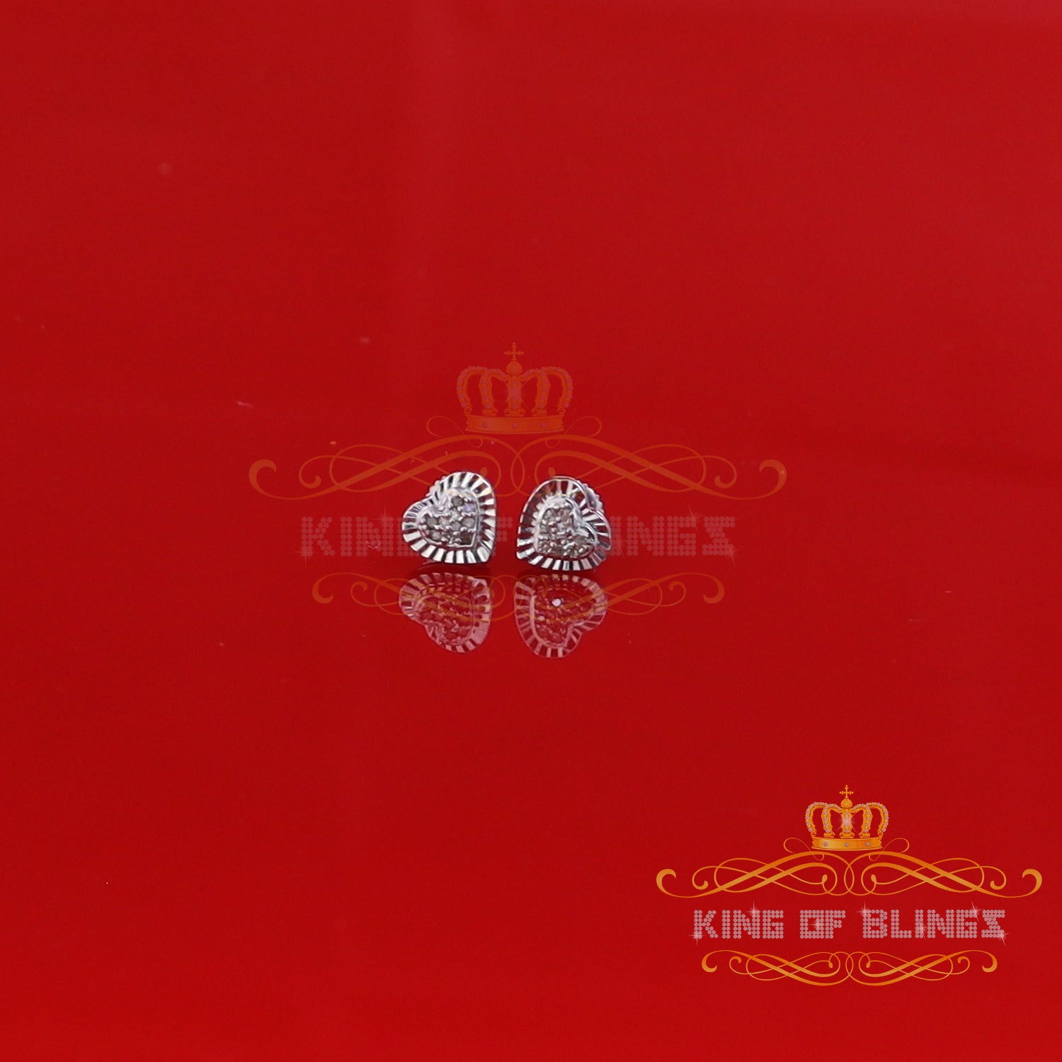 King Of Bling's Aretes Para Hombre Heart 925 White Silver 0.05ct Diamond Women's /Men's Earring KING OF BLINGS
