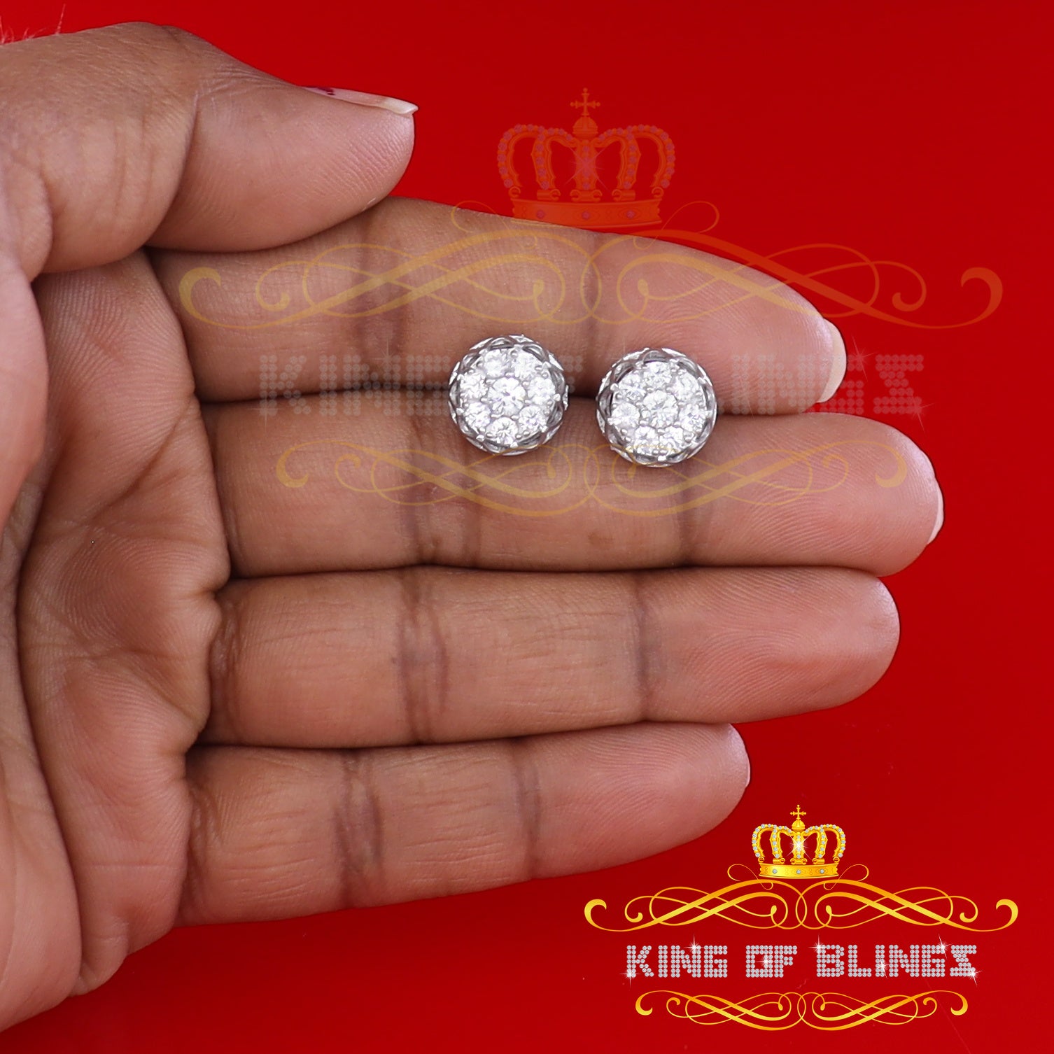 King of Blings- 2.02ct Cubic Zirconia 925 White Sterling Silver Women's Hip Hop Flower Earrings KING OF BLINGS
