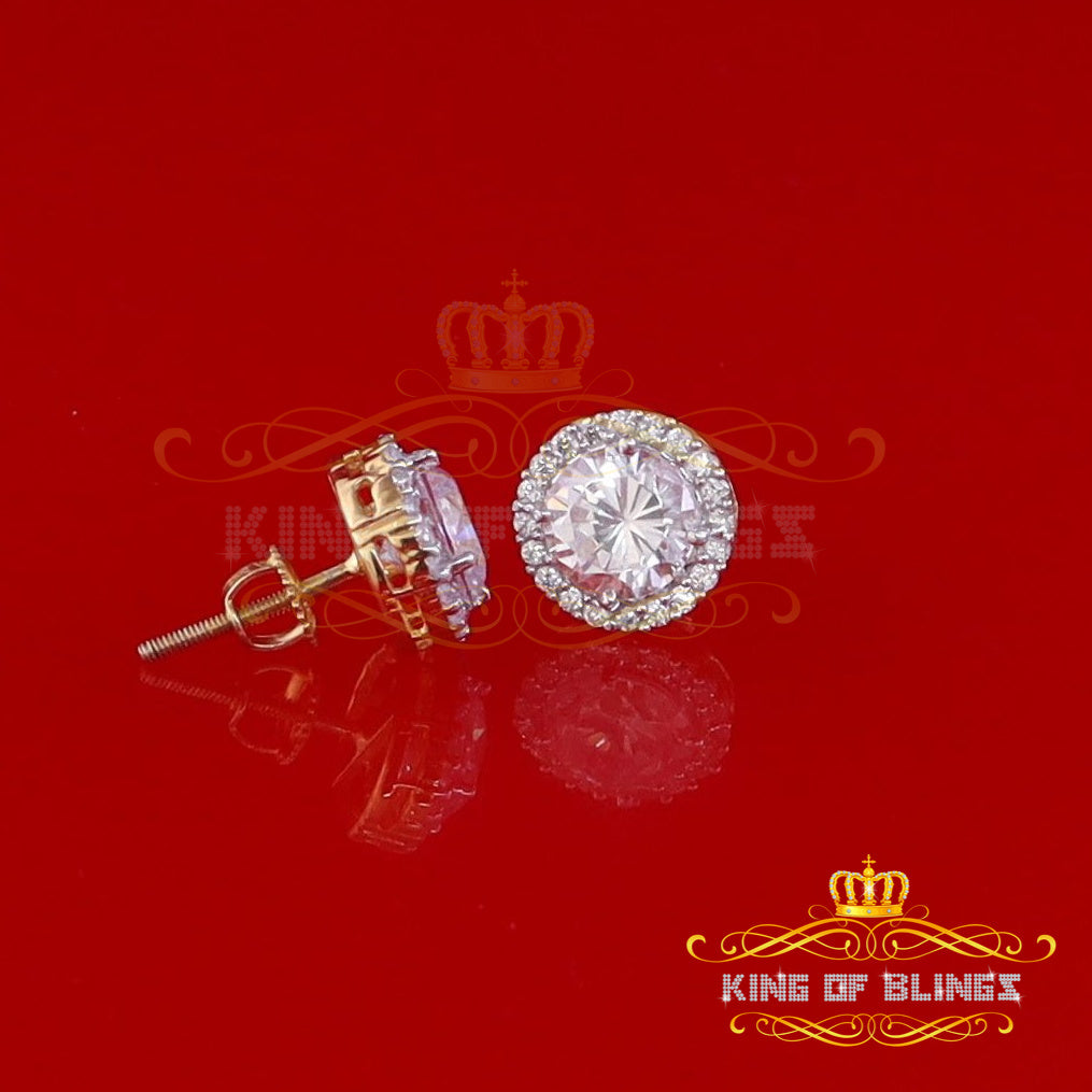 King of Bling's 925 Yellow Silver 4.42ct Cubic Zirconia Women's & Men's Hip Hop Round Earrings KING OF BLINGS