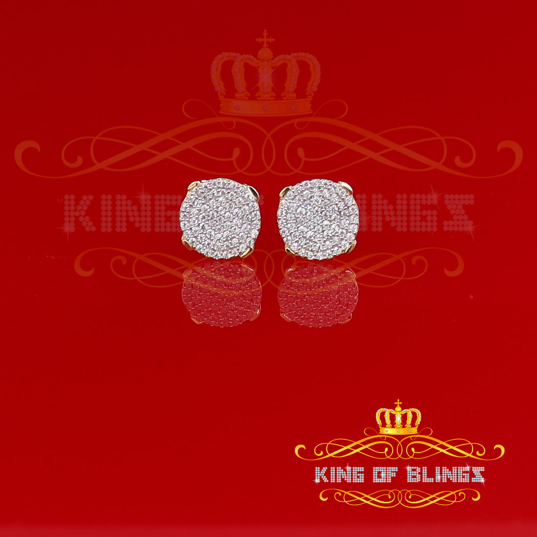 King of Bling's 925 Yellow Sterling Silver 0.90ct Cubic Zirconia Hip Hop Round Women's Earrings KING OF BLINGS