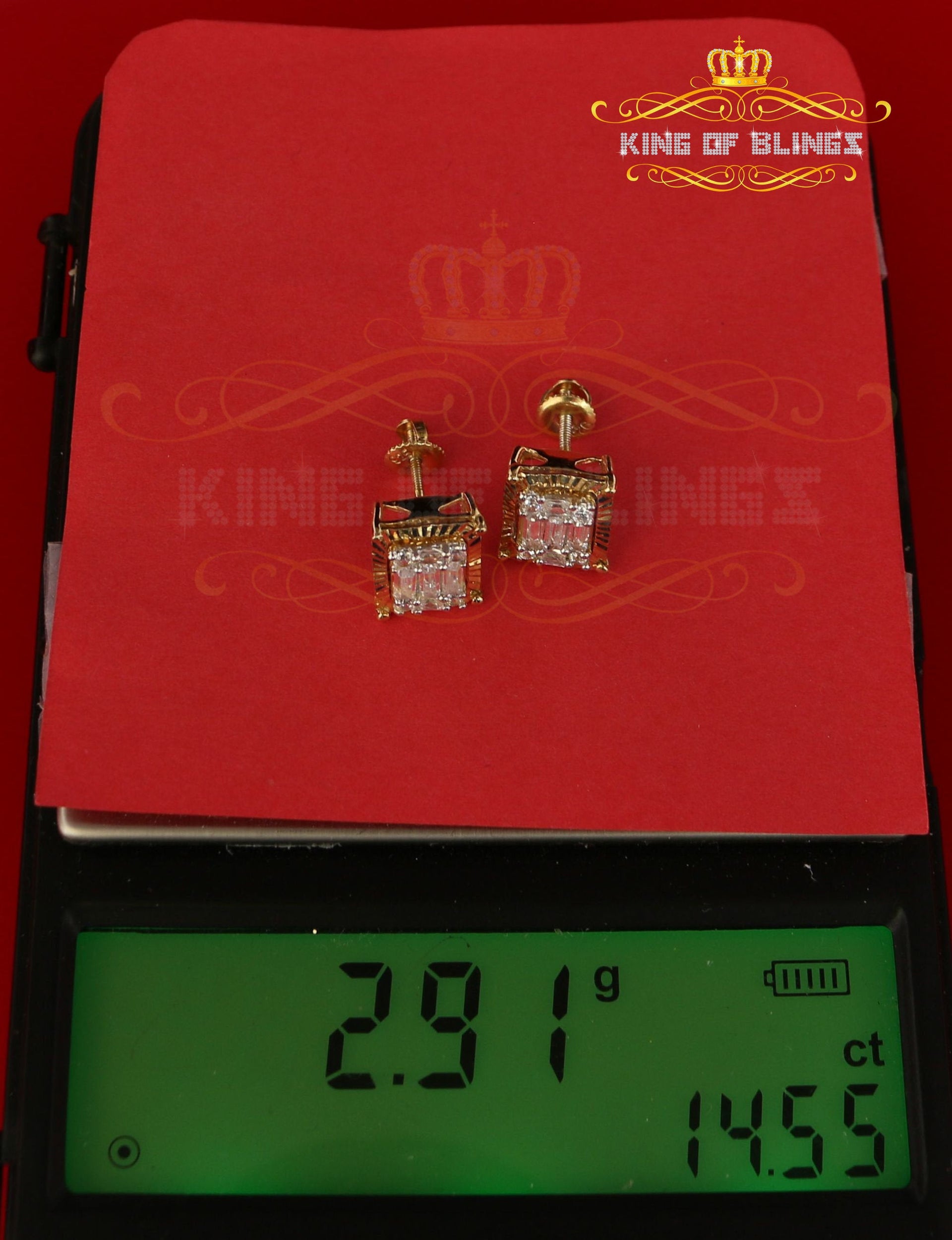 King of Bling's 925 Yellow 0.44ct Cubic Zirconia Silver Women's & Men's Hip Hop Square Earrings KING OF BLINGS
