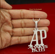 White 925 Sterling Silver "AP" Letter Necklace Pendant 2.61ct Cubic Zirconia Stone KING OF BLINGS