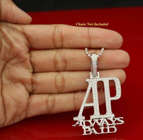 White 925 Sterling Silver "AP" Letter Necklace Pendant 2.61ct Cubic Zirconia Stone KING OF BLINGS