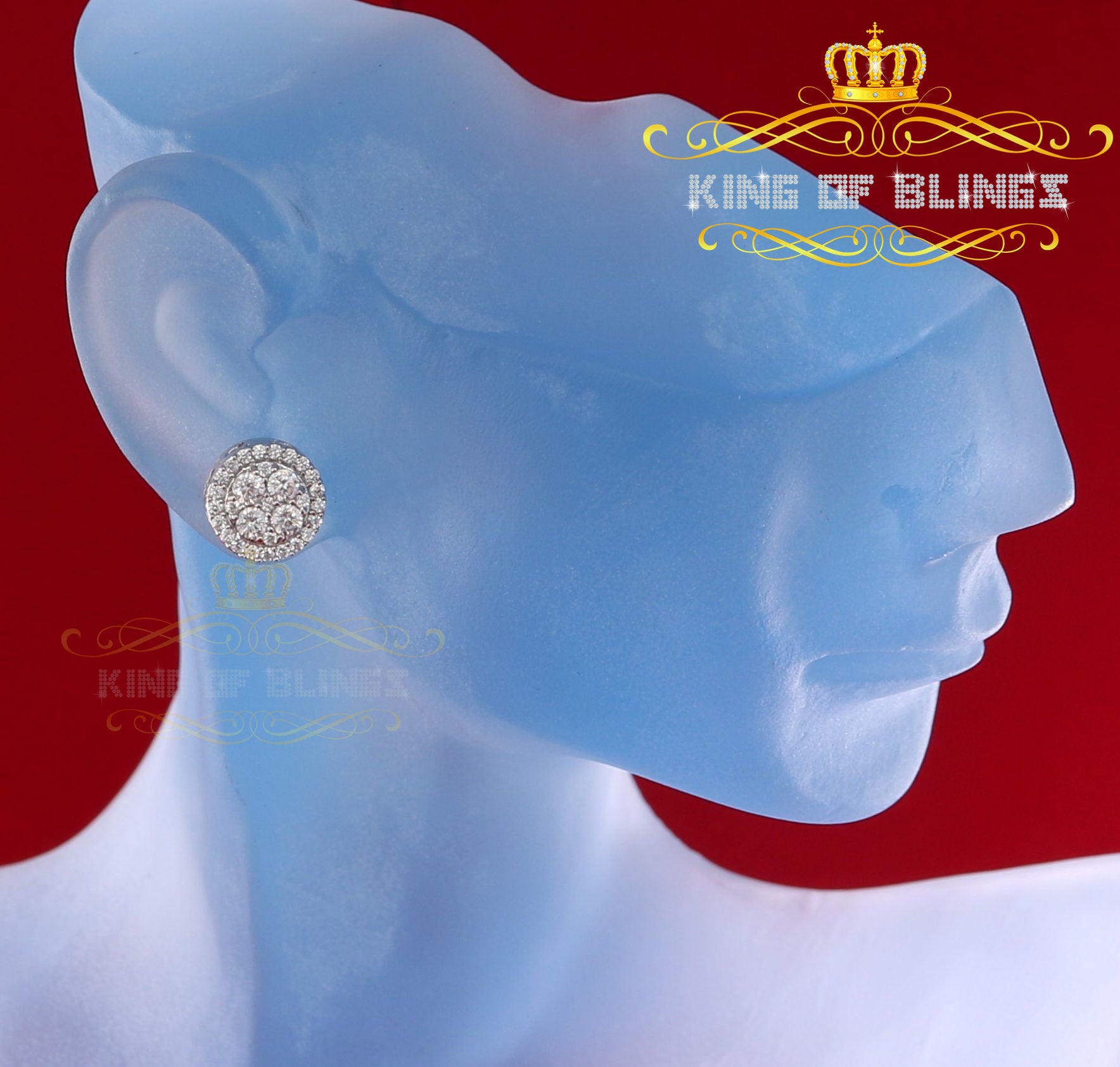 King of Blings- White 925 Sterling Silver 1.77ct Cubic Zirconia Hip Hop Round Earring For Ladies KING OF BLINGS