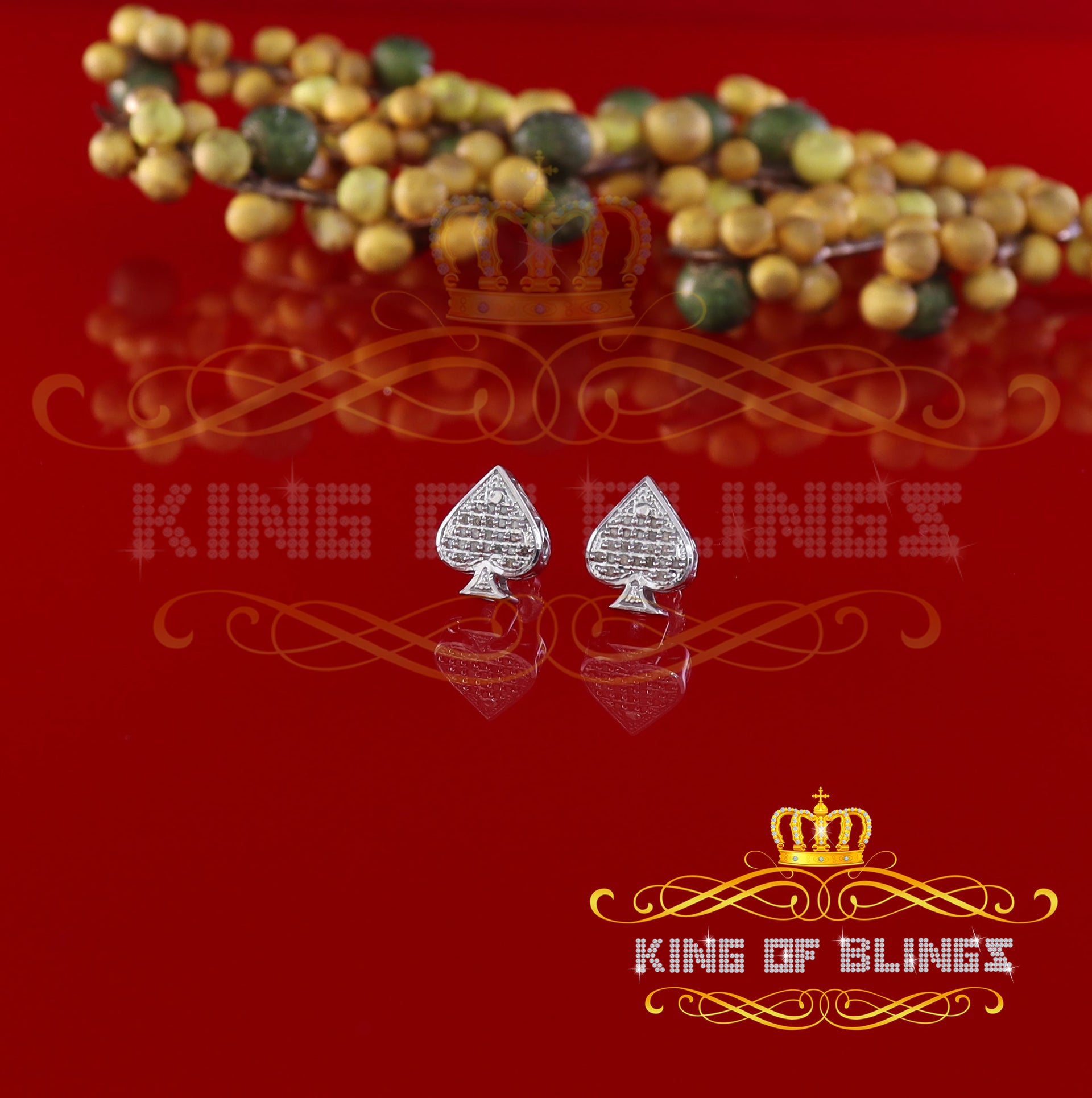 King Of Bling's 925 Sterling Silver White 0.10ct Diamond For Women's / Men's Stud Heart Earring KING OF BLINGS