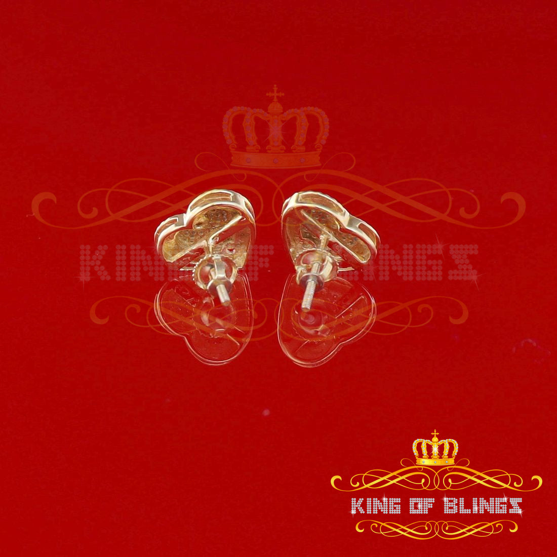King of Blings-Aretes Para Hombre Heart Yellow Silver 0.25ct Diamond Women's /Men's Earrings KING OF BLINGS