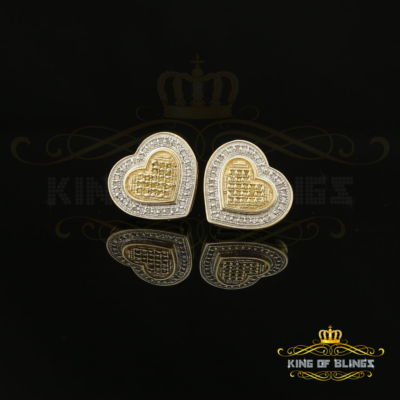 King of Blings-Aretes Para Hombre Heart 925 Yellow Silver 0.30ct Diamond Women's /Men's Earring KING OF BLINGS
