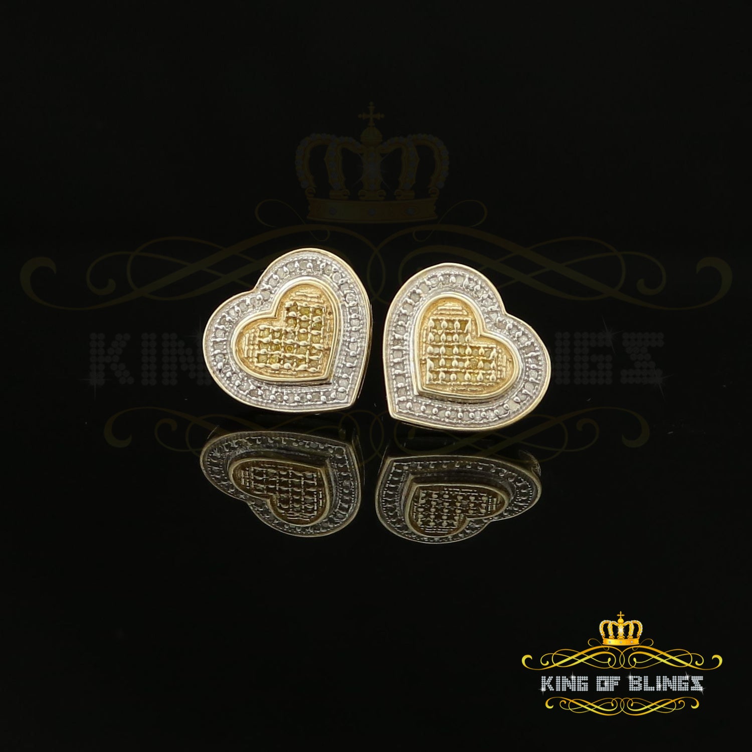 King of Blings-Aretes Para Hombre Heart 925 Yellow Silver 0.30ct Diamond Women's /Men's Earring KING OF BLINGS