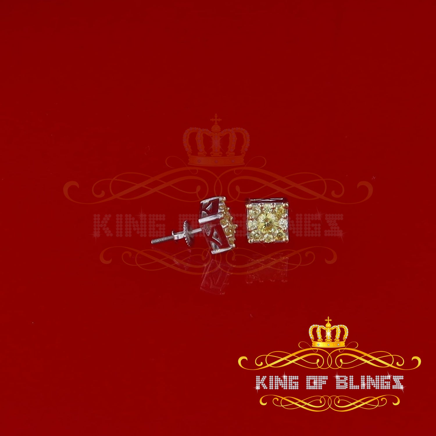 King of Blings- 2.00ct Cubic Zirconia 925 White Silver Women's & Men's Hip Hop Square Earrings KING OF BLINGS