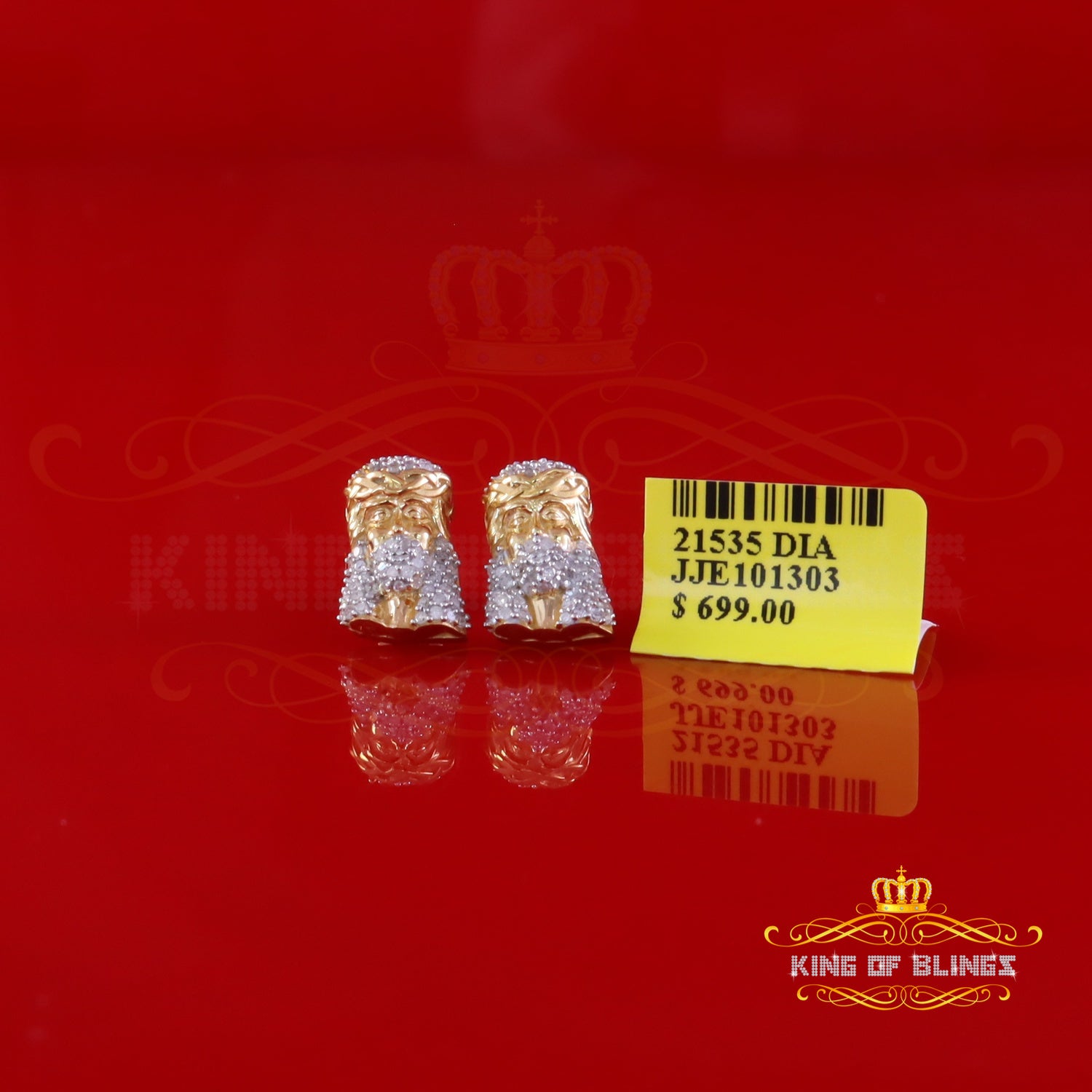 King of Blings-0.50ct Diamond 925 Sterling Silver Yellow for Men's & Women Stud JESUS Earring King of Blings