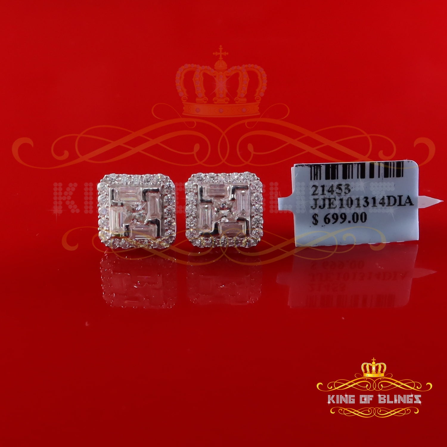 King of Bling's New Men's White 925 Silver 1.66ct VVS D Moissanite Square Stud Womens Earring KING OF BLINGS