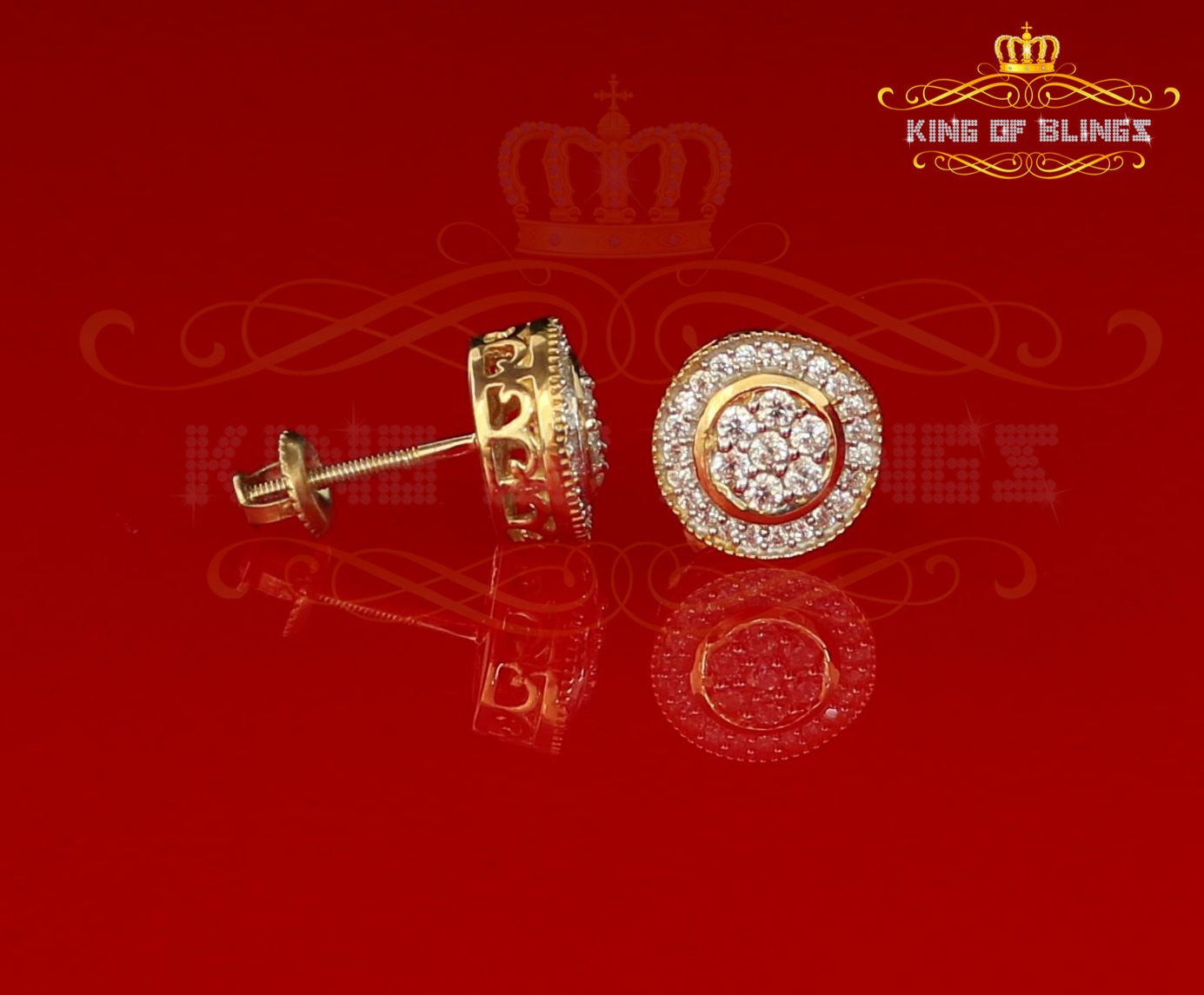 King of Bling's Aretes Para Hombre 925 Yellow Silver 1.59ct Cubic Zirconia Round Women's Earring KING OF BLINGS