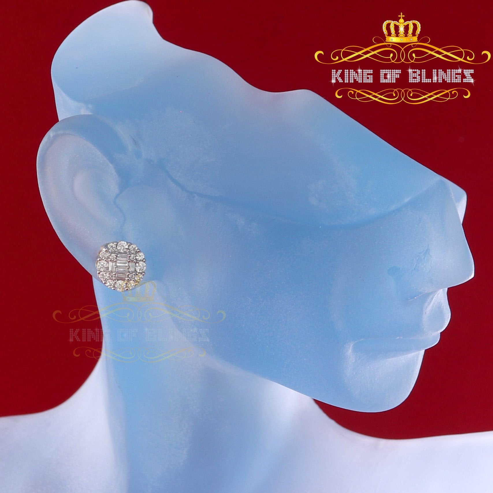 King of Bling's Aretes Para Hombre 925 Yellow Silver 1.98ct Cubic Zirconia Round Women's Earring KING OF BLINGS