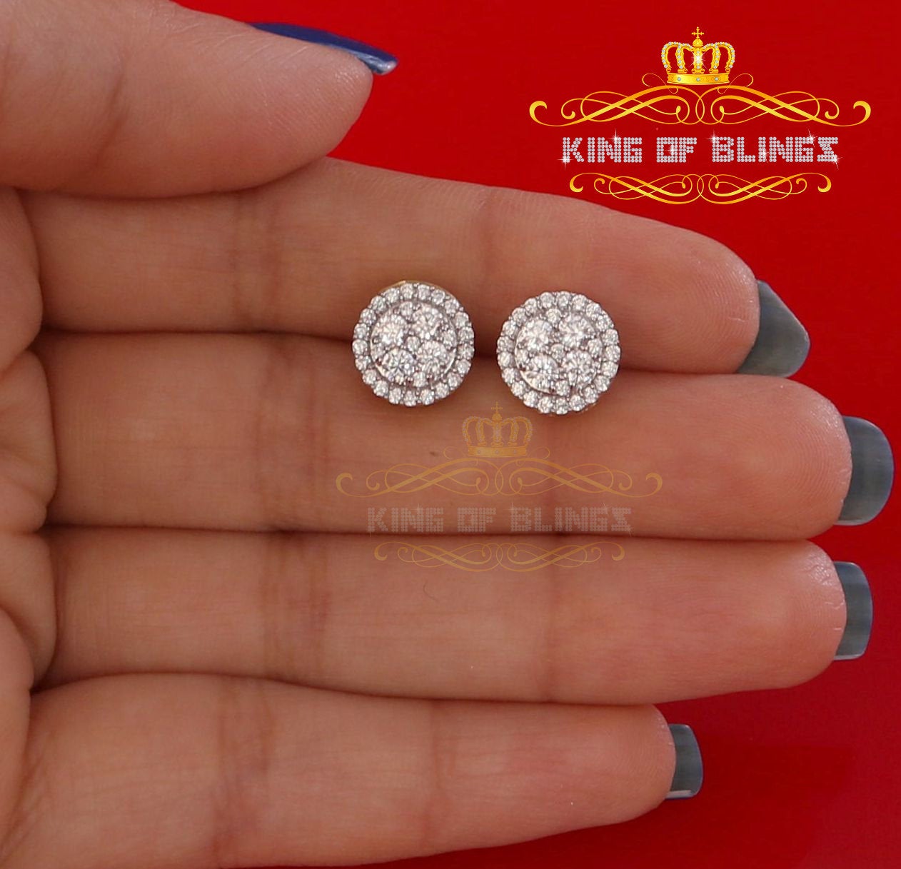 King of Bling's 925 Yellow Silver 1.77ct Cubic Zirconia Women's & Men's Hip Hop Round Earrings KING OF BLINGS