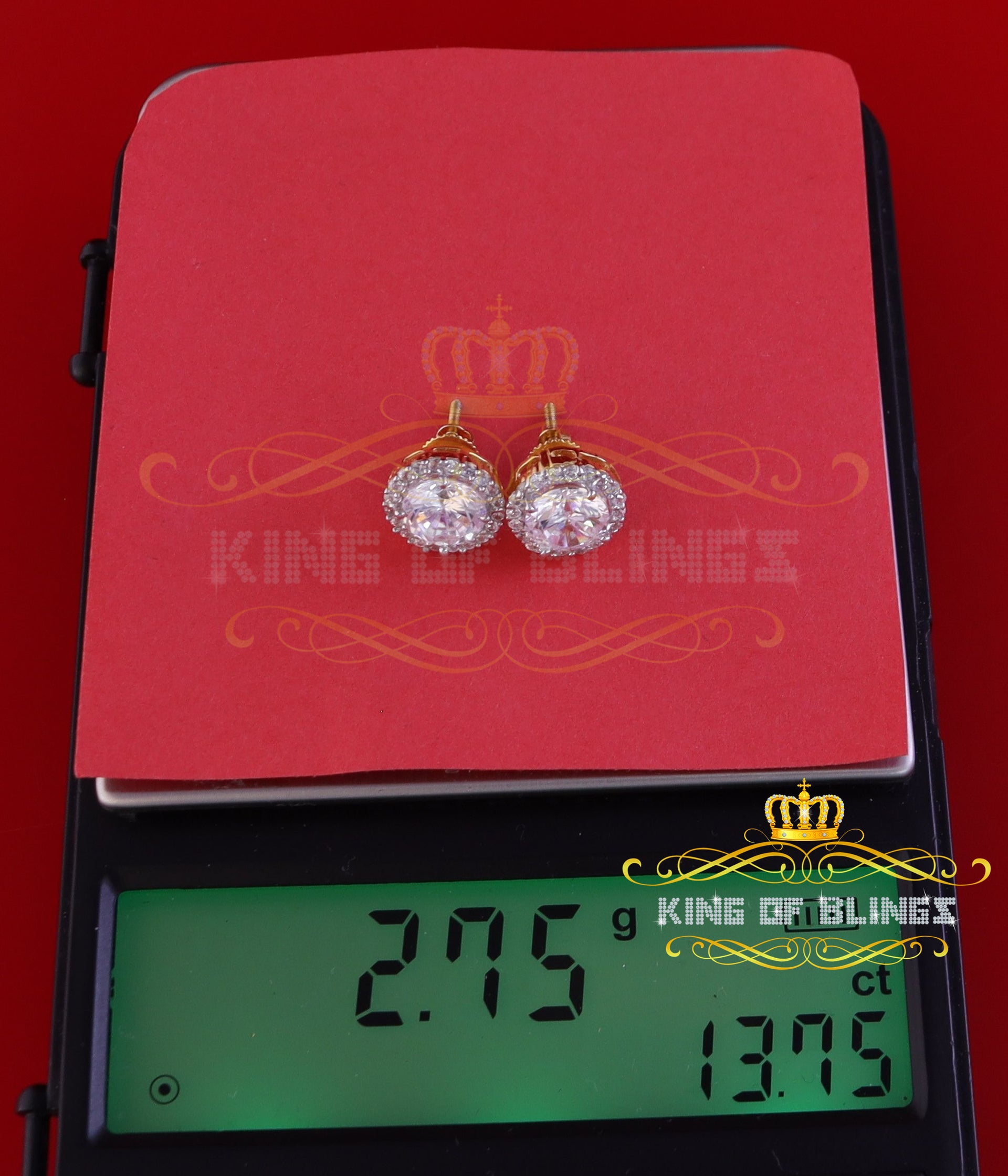 King of Bling's 925 Yellow Silver 4.42ct Cubic Zirconia Women's & Men's Hip Hop Round Earrings KING OF BLINGS