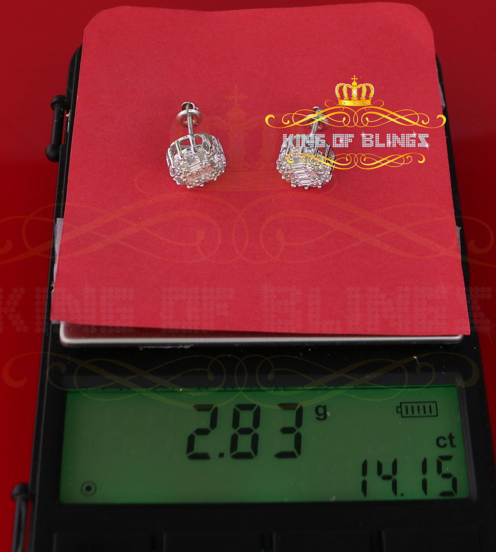 King of Blings- Aretes Para Hombre 925 White Silver 1.98ct Cubic Zirconia Round Women's Earrings KING OF BLINGS