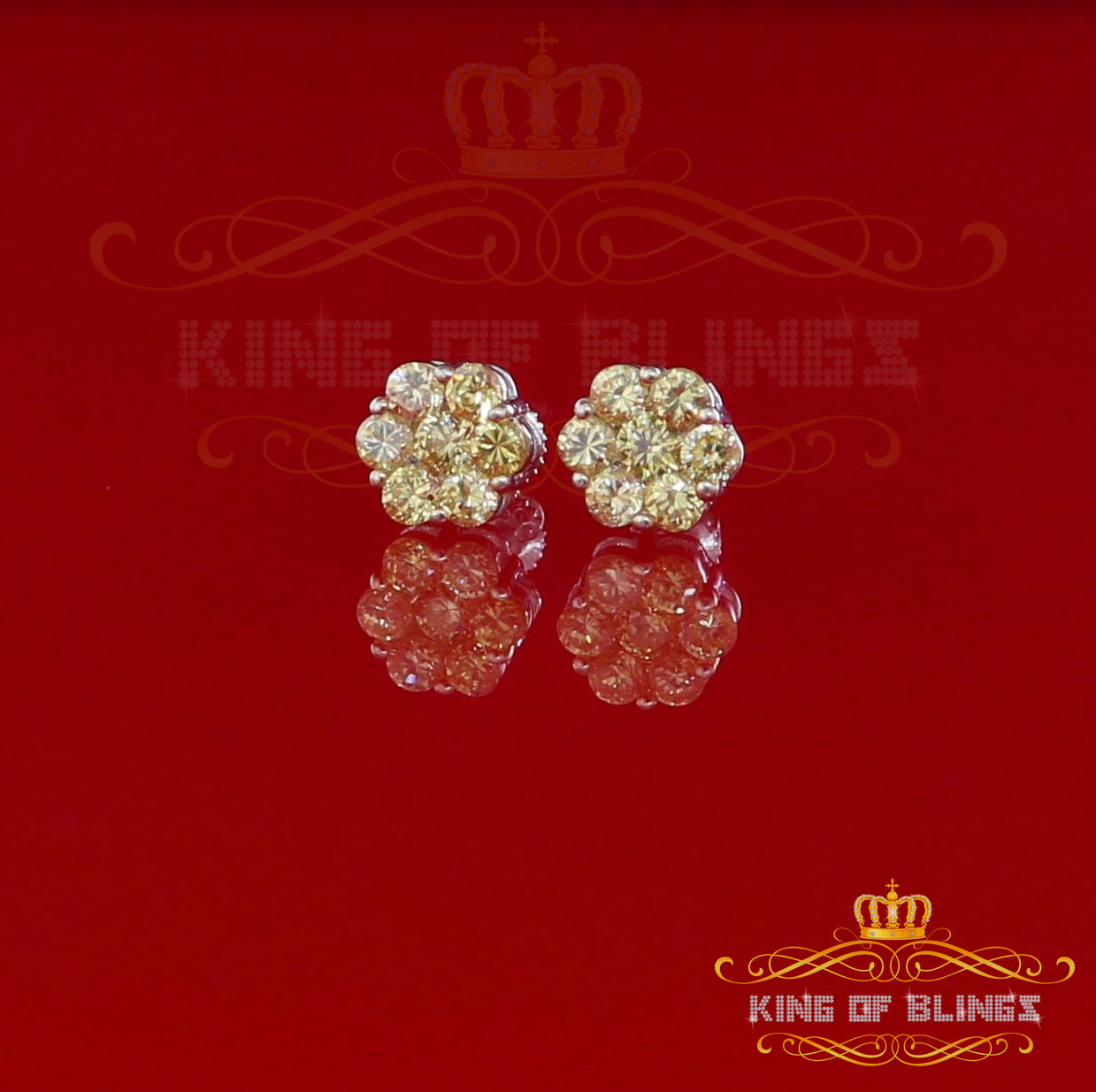 King of Blings- 925 White Silver Sterling 2.06ct Cubic Zirconia Hip Hop Flower Women's Earrings KING OF BLINGS