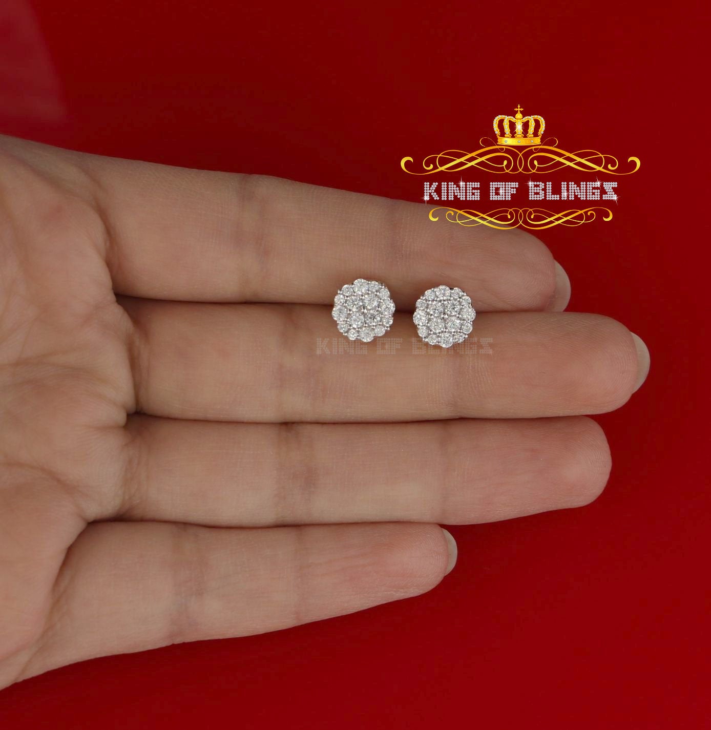 King of Bling's 925 Yellow Silver Aretes Para Hombre 0.87ct Cubic Zirconia Round Women's Earring KING OF BLINGS