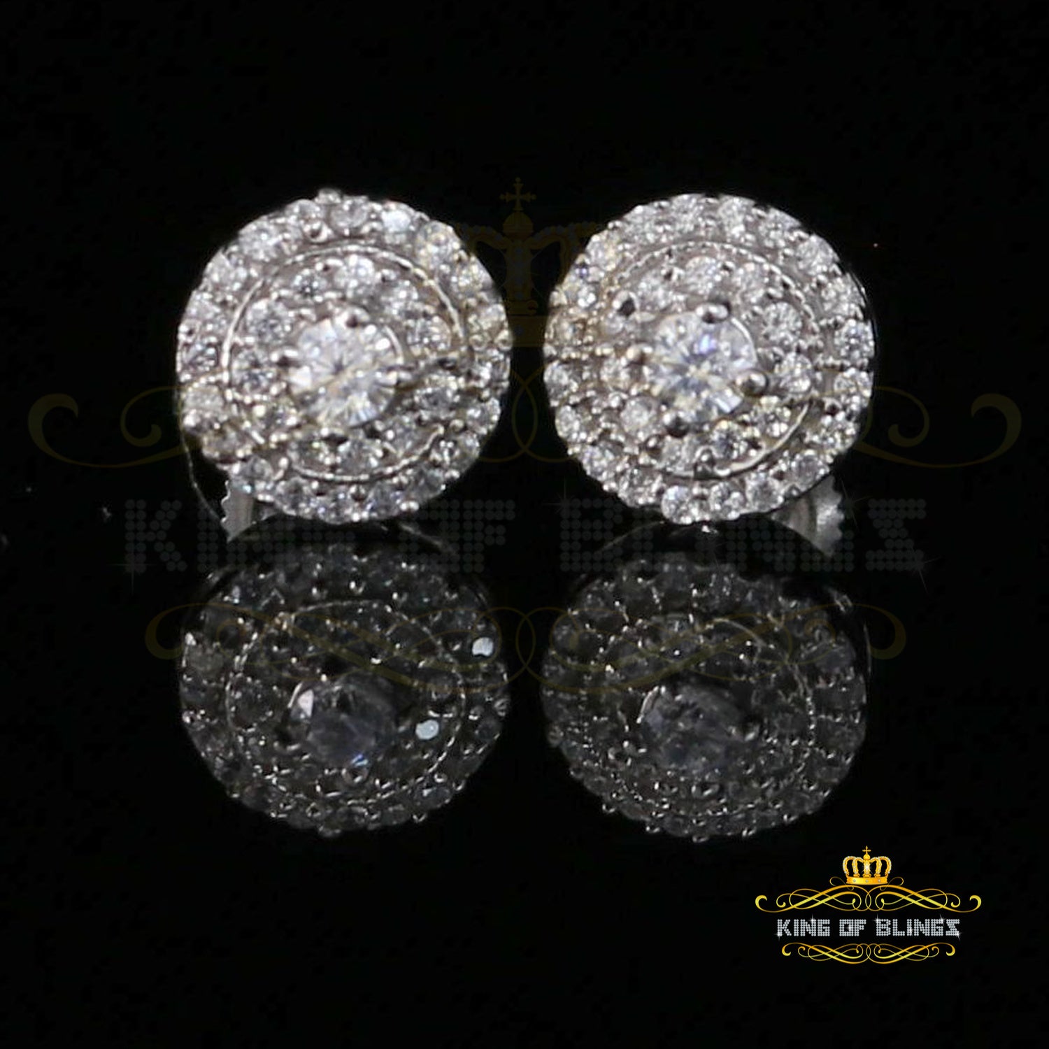 King of Blings- White Sterling Silver 0.78ct Cubic Zirconia Ladies 925 Hip Hop Round Earrings KING OF BLINGS