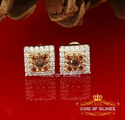 King of Bling's Hip Hop 925 Yellow Silver 1.23ct Cubic Zirconia Women's & Men's Square Earrings KING OF BLINGS