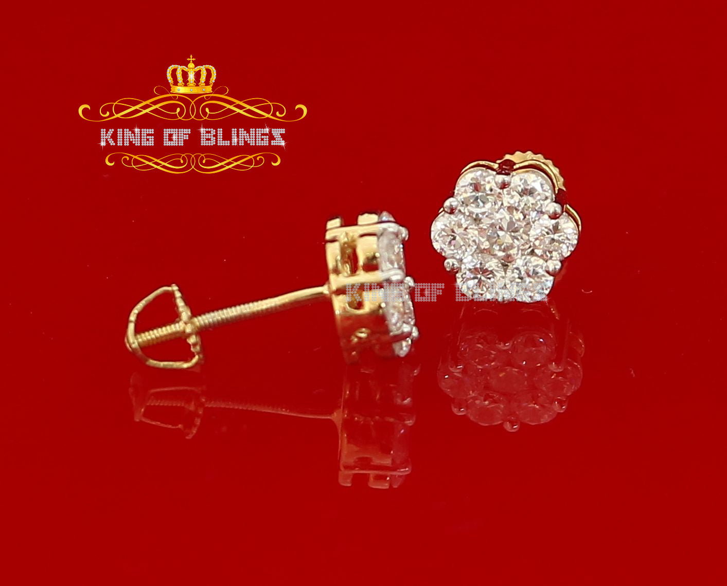 King of Bling's 925 Yellow Silver Sterling 2.06ct Cubic Zirconia Hip Hop Floral Women's Earrings KING OF BLINGS