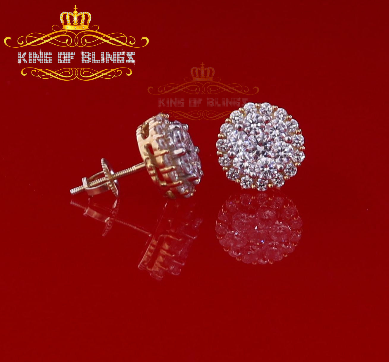 King of Bling's Aretes Para Hombre 925 Yellow Silver 1.49ct Cubic Zirconia Floral Women Earrings KING OF BLINGS