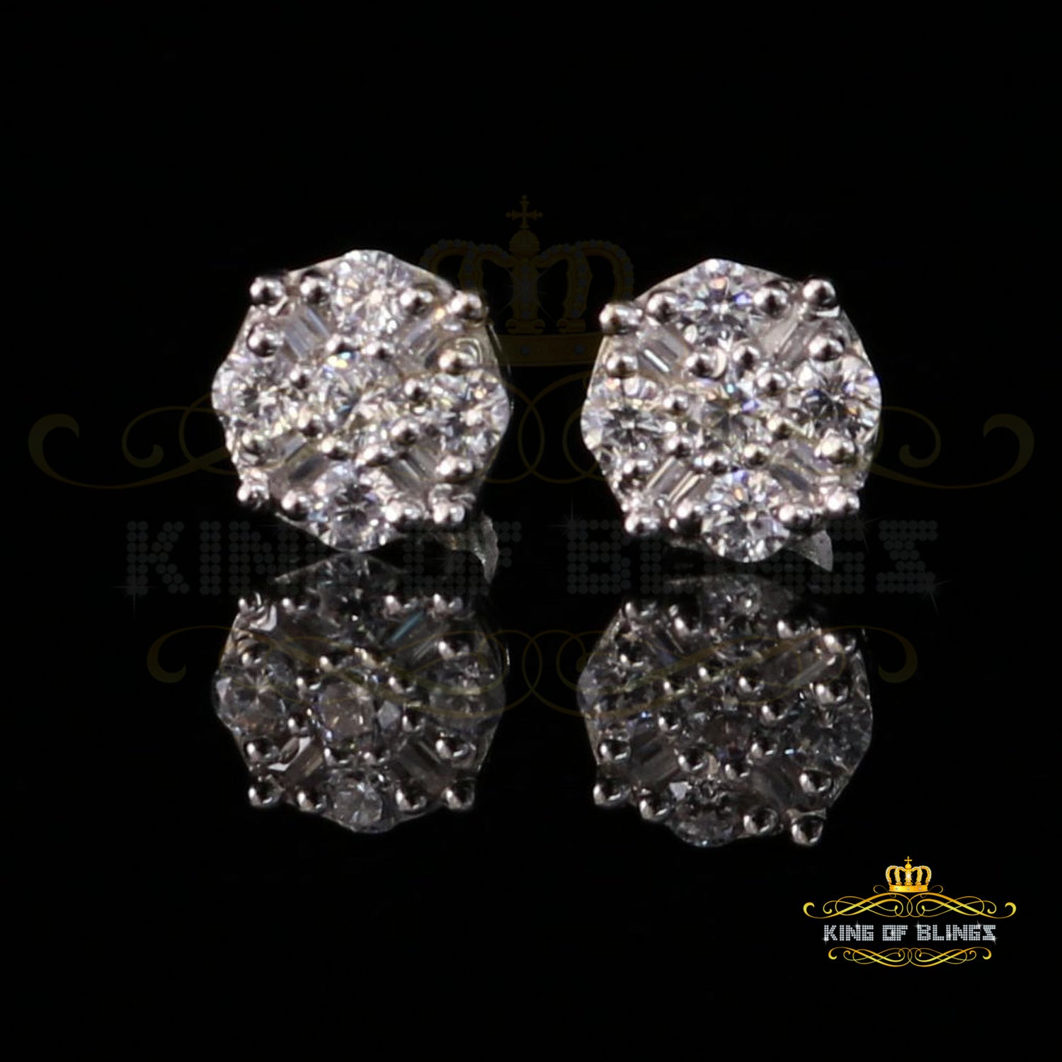 King of Blings- White 925 Sterling Silver 1.96ct Cubic Zirconia for Ladies Hip Hop Round Earring KING OF BLINGS
