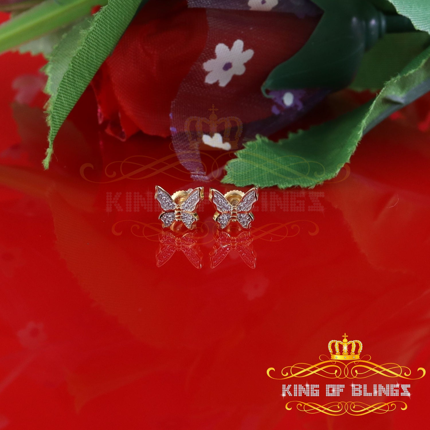 King of Bling's Women's 0.17ct Cubic Zirconia Butterfly Stud Earrings Yellow 925 Sterling Silver KING OF BLINGS
