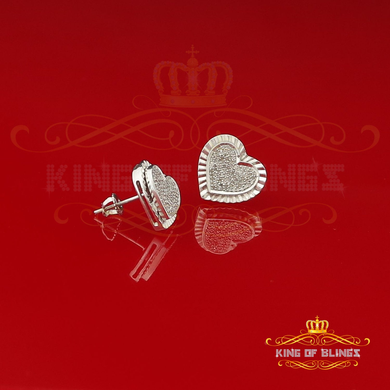 King Of Bling's Aretes Para Hombre 925 White Silver 0.50ct Diamond Women's /Men's Heart Earring KING OF BLINGS