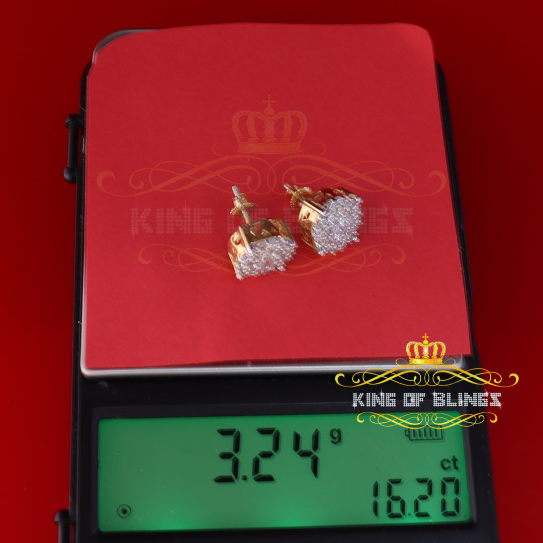 King of Bling's Aretes Para Hombre 925 Yellow Silver 2.3ct Cubic Zirconia Round Women's Earring KING OF BLINGS