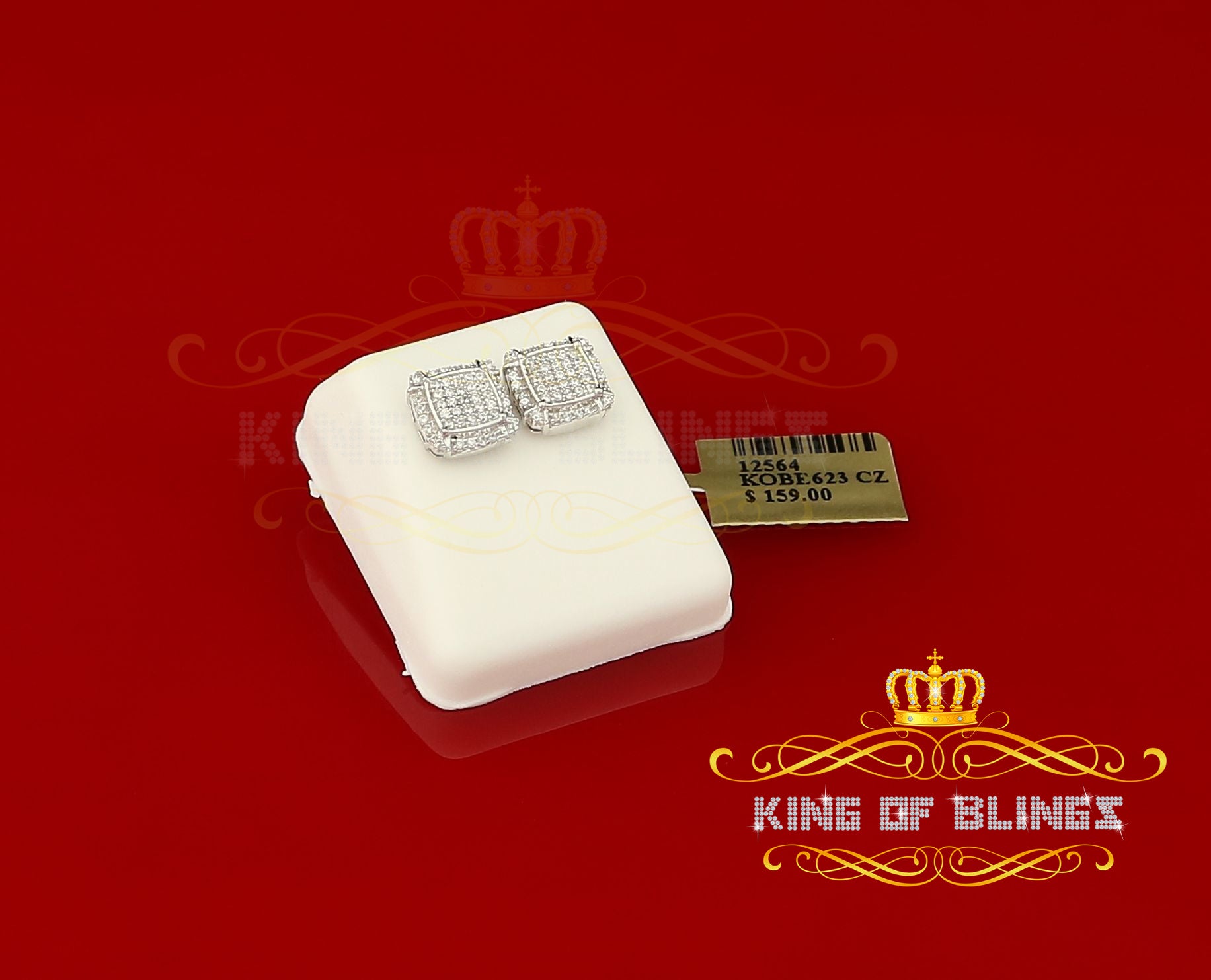 King of Blings- 925 Silver White 0.72ct Cubic Zirconia Hip Hop Square Men's & Women's Earrings KING OF BLINGS