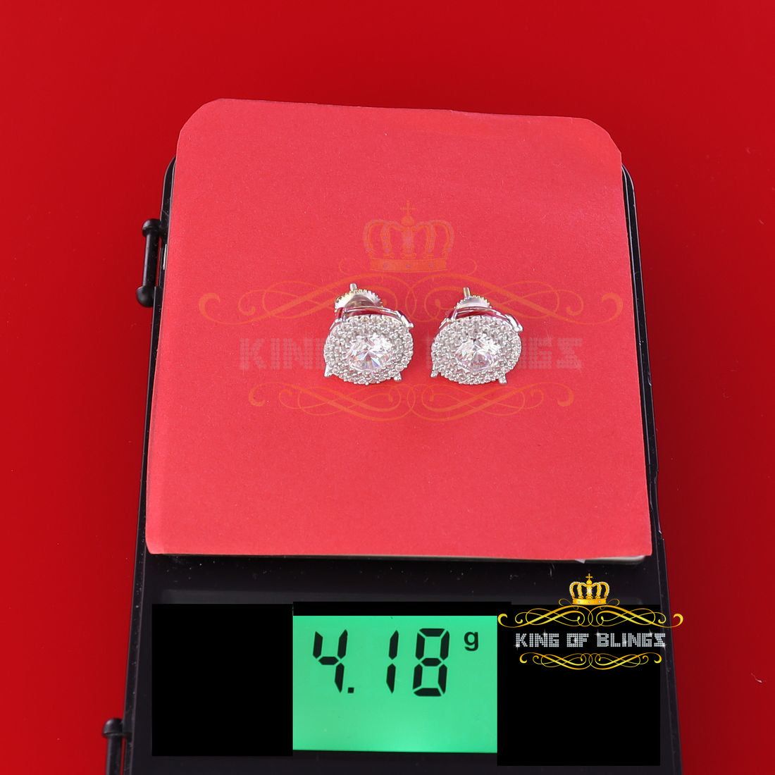King of Blings- 925 White Sterling Silver 1.07ct Cubic Zirconia Women's Hip Hop Rounds Earrings KING OF BLINGS