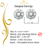 King of Bling's 925 Yellow Silver 2.88ct Cubic Zirconia Women's & Men's Hip Hop Floral Earrings KING OF BLINGS