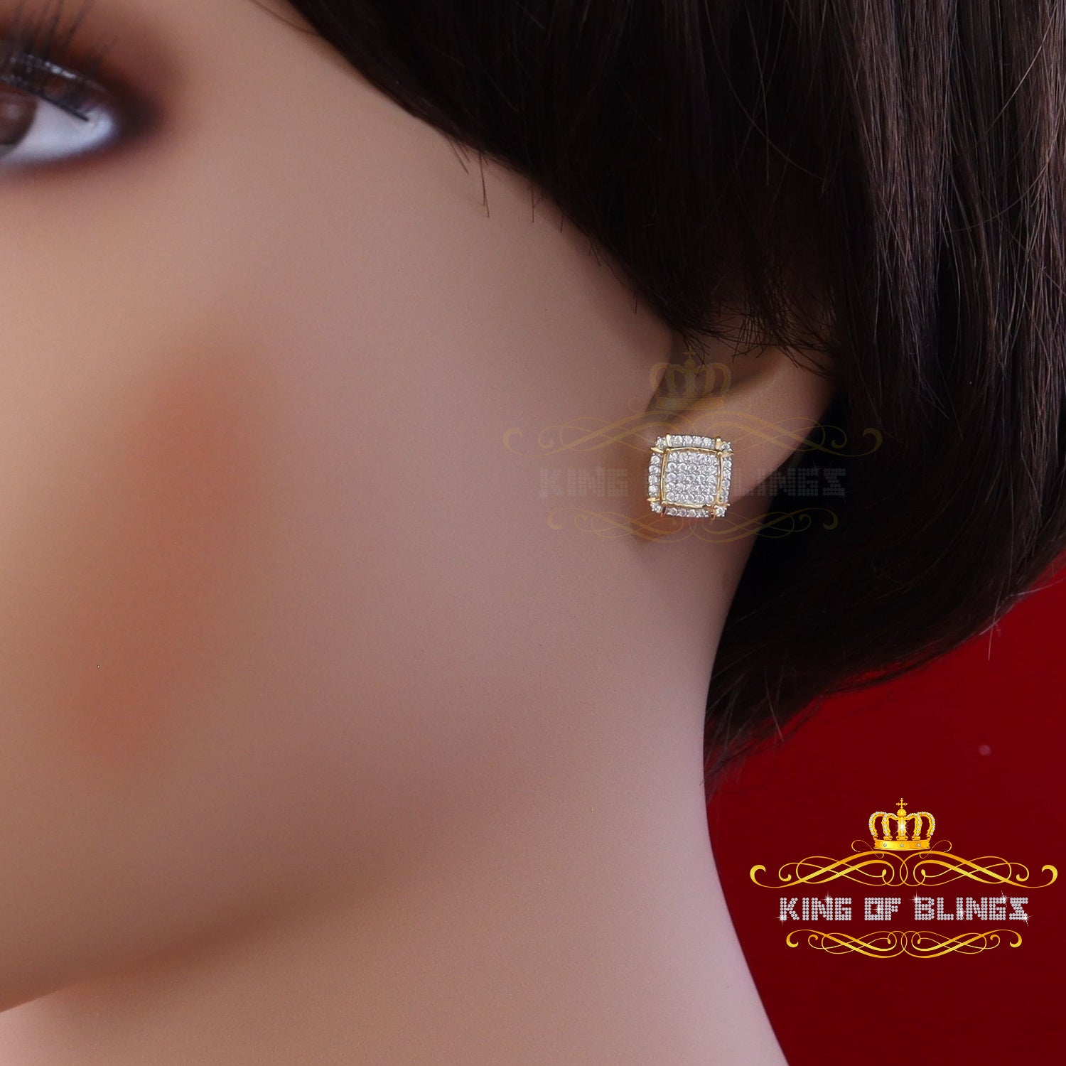 King of Bling's 925 Silver Sterling Yellow 0.72ct Cubic Zirconia Hip Hop Square Women's Earrings KING OF BLINGS