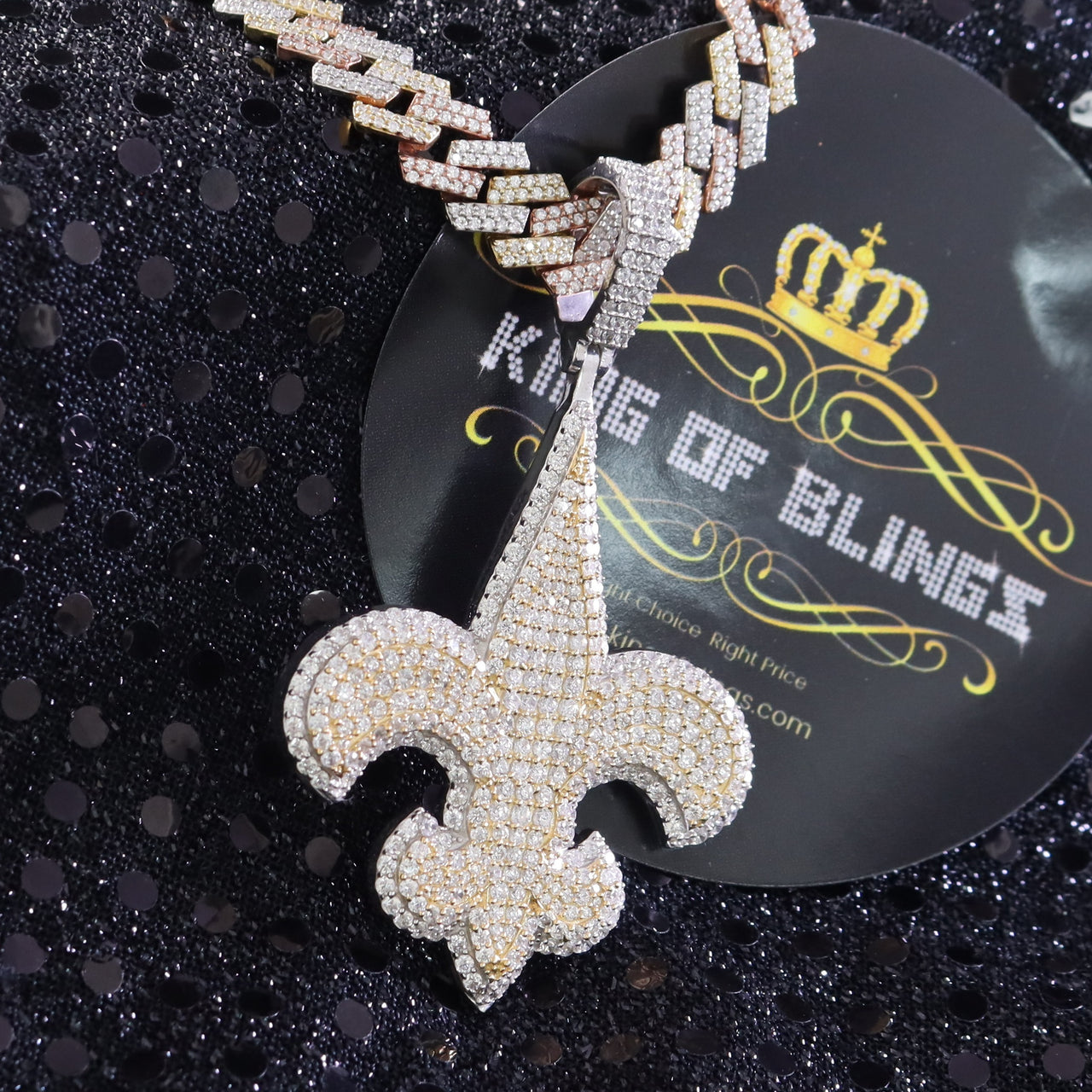 925 Sterling Silver Fleur de Lis Shape White Pendant with 9.66ct Cubic Zirconia KING OF BLINGS