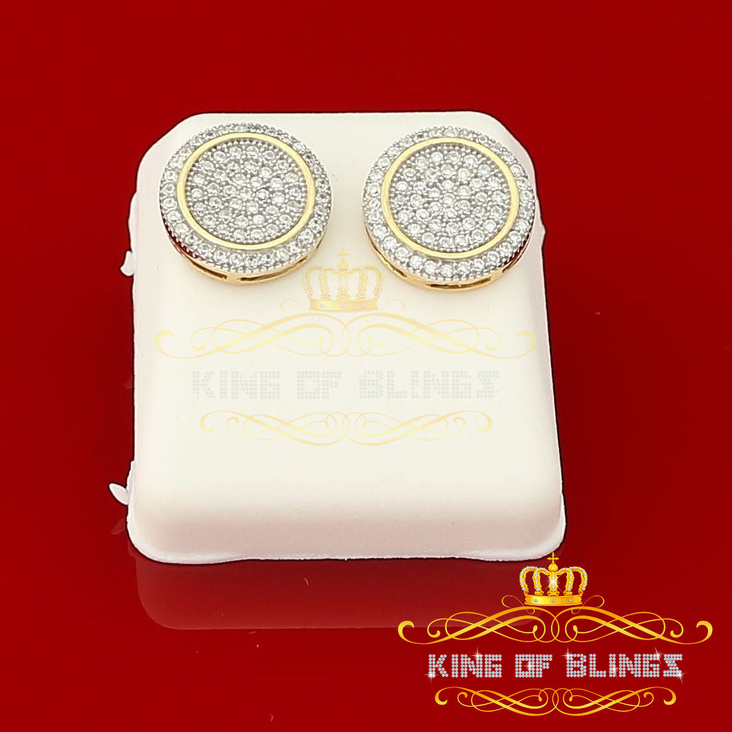 King of Bling's Aretes Para Hombre 925 Yellow Silver 1.07ct Cubic Zirconia Round Men's Earring KING OF BLINGS