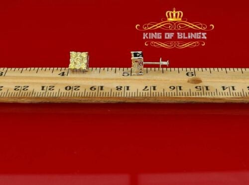 King of Blings-White Silver 1.68ct Cubic Zirconia Yellow Stone Womens/Men's Square Earrings KING OF BLINGS