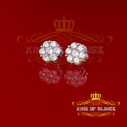 King of Blings- 925 White Sterling Silver 0.96ct Cubic Zirconia Women's Hip Hop Floral Earrings KING OF BLINGS